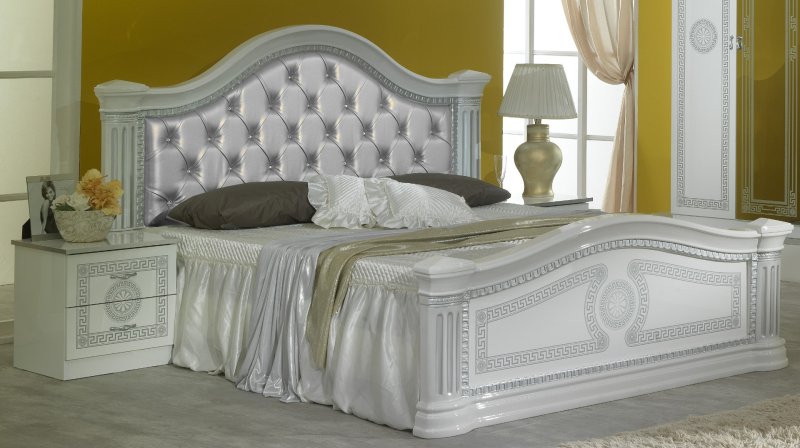 Ben Company Ben Company New Serena White & Silver Padded Headboard Bed