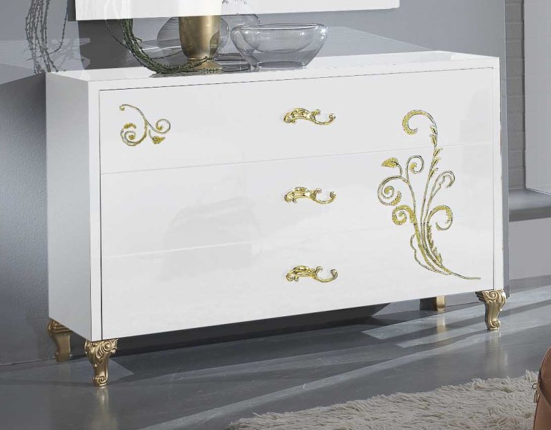 Ben Company Ben Company Sofia White and Gold Night 3 Drawers Dresser