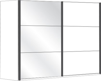 2 Door Sliding Wardrobe with Pebble Grey Glass, all doors with 5 Panels