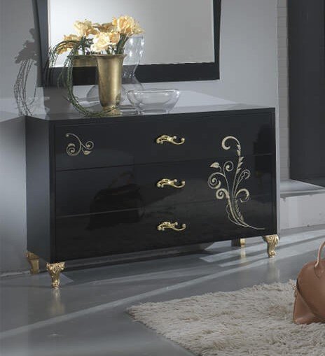 Ben Company Ben Company Sofia Black-Gold  3 Drawer Dresser