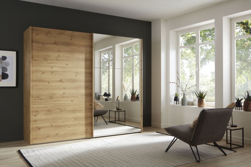 Wiemann Korfu 200 cm 2 Door Sliding Wardrobe in Bianco Oak carcase colour and  right mirror door