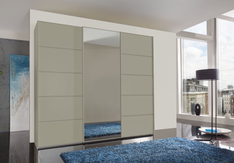 Wiemann Westside 2-VIP-225 cm-3 Door Sliding Wardrobe With Pebble Grey Glass And Mirror And 5 Panels