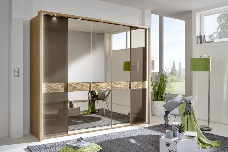 Wiemann Wega 250 cm  5 Doors 3 Parsol Bronze Mirror and 2 Havana Glass Door With Plain Cross Trim