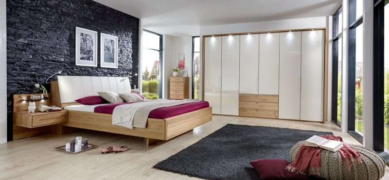 Wiemann German Furniture Wiemann Serena Plus 300 cm  6 Door 3 Drawer Center and Right Bi-Fold Panorama Wardrobe with Champagne Glass Front