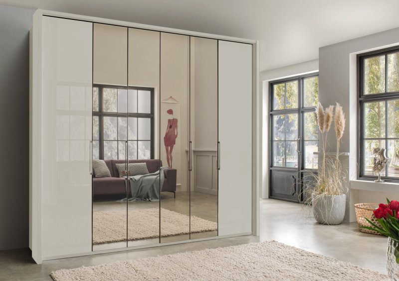 Wiemann Monaco 300 cm 6 Door 4 Centre Crystal Mirror and 2 Door with Front in Carcase Colour Wardrobes with bi-fold doors