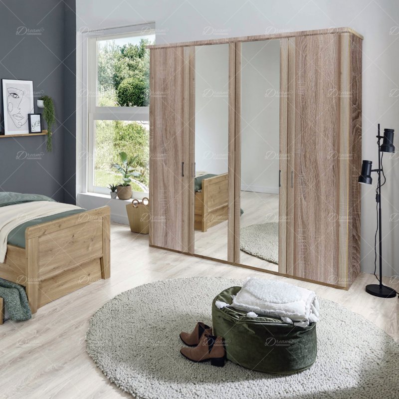 Wiemann German Furniture Wiemann Bern of width 200cm hinged-door wardrobe without cornice, with handles in silver/slate