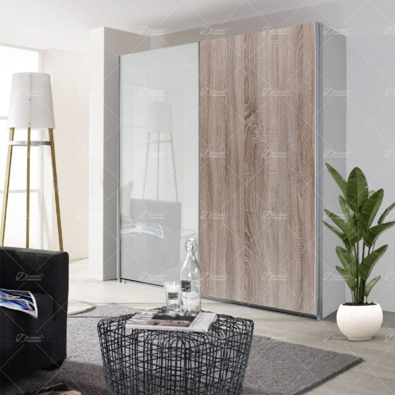 Wiemann German Furniture Wiemann Bern of width 150 cm sliding door wardrobe without cornice, with handles in silver/slate