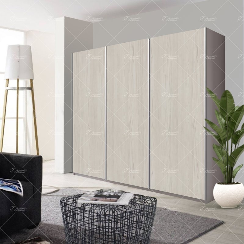 Wiemann German Furniture Wiemann Bern of width 300cm sliding door wardrobe without cornice, with handles in silver/slate