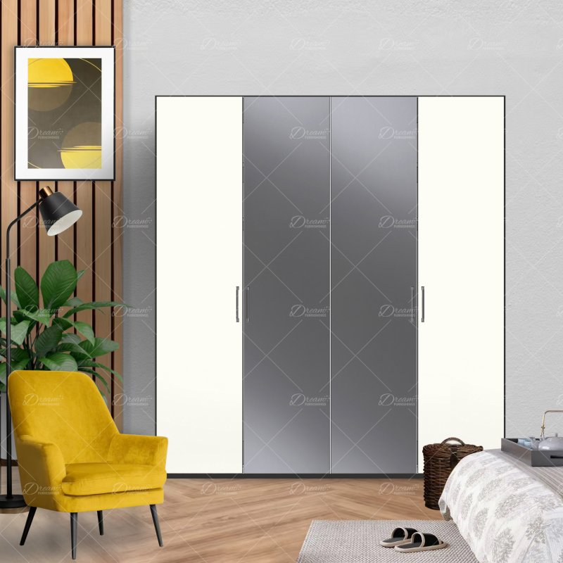 Wiemann German Furniture Wiemann Berlin hinged-door wardrobe of width 200cm without cornice, with handles in silver/slate