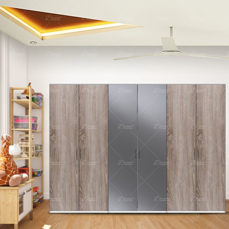 Wiemann German Furniture Wiemann Berlin hinged-door wardrobe of width 300cm without cornice, with handles in silver/slate