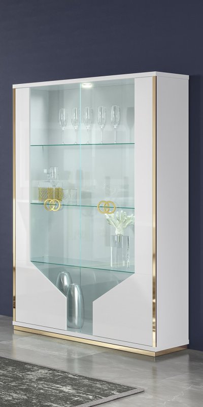 Accadueo H2O H2O Design Vogue White and Gold 2 Door Vitrine