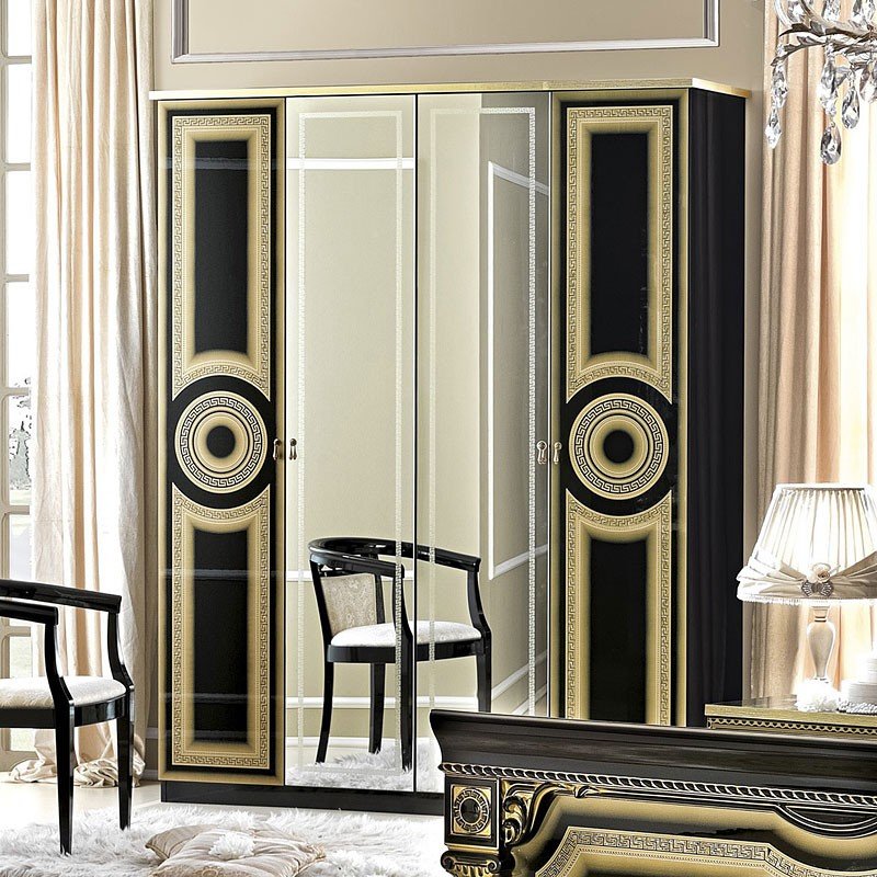 Camel Group Camel Group Aida Black and Gold 4 Door Wardrobe With 2 Mirror Doors