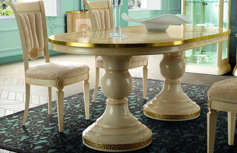 Camel Group Camel Group Aida Ivory and Gold Oval Dining Table With Extension