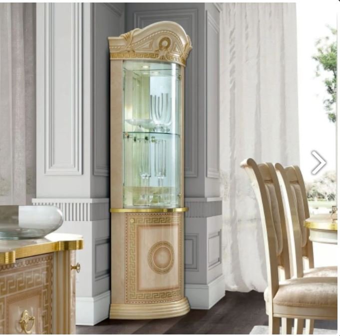 Camel Group Camel Group Aida Ivory and Gold Corner Cabinet With 1 LED Light
