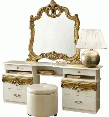 Camel Group Camel Group Barocco Ivory and Gold Vanity Dresser With Six Drawers