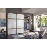 Wiemann Rialto 250 cm3 Door Sliding Door Wardrobe with Front in White Glass and 2 Cross Trim with Pebble Glass Finish